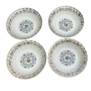 Set Of 4 Limoges "Lyric"  Gold Trim Floral Bowls 6 1/8” Wide 1.5” High